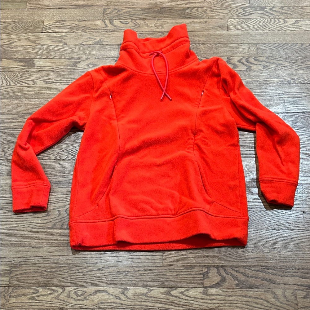 Women's Maternity Red/Orange Funnel Neck Fleece Pullover Sweater